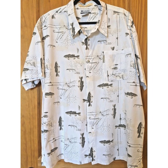 Columbia Men's XXL Fishing Shirt Trout Bass Button-Up, Short Sleeve,‎ Cotton - Picture 3 of 7
